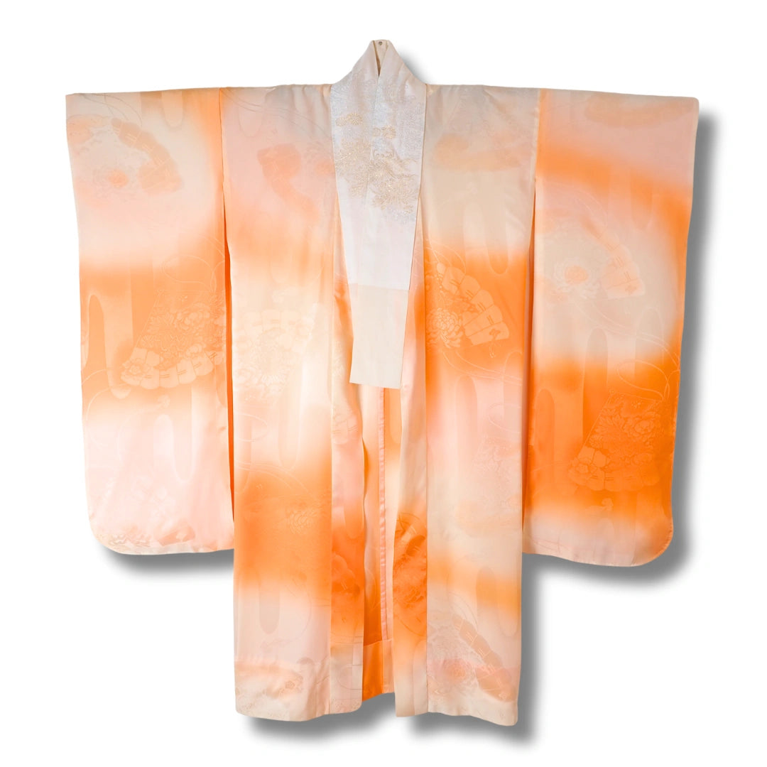 Vintage Damen Furisode-Juban in Apricot mit Glanzmuster