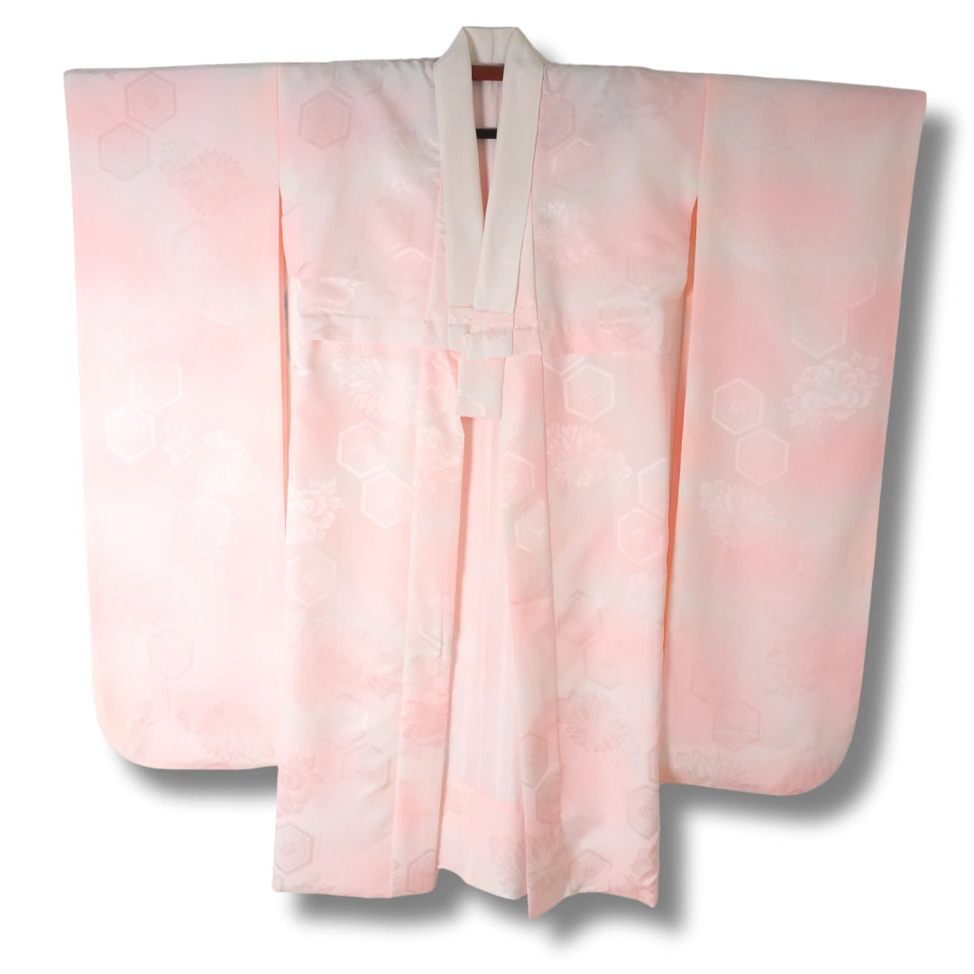 Vintage Furisode Juban – Rosa mit Blumenmuster