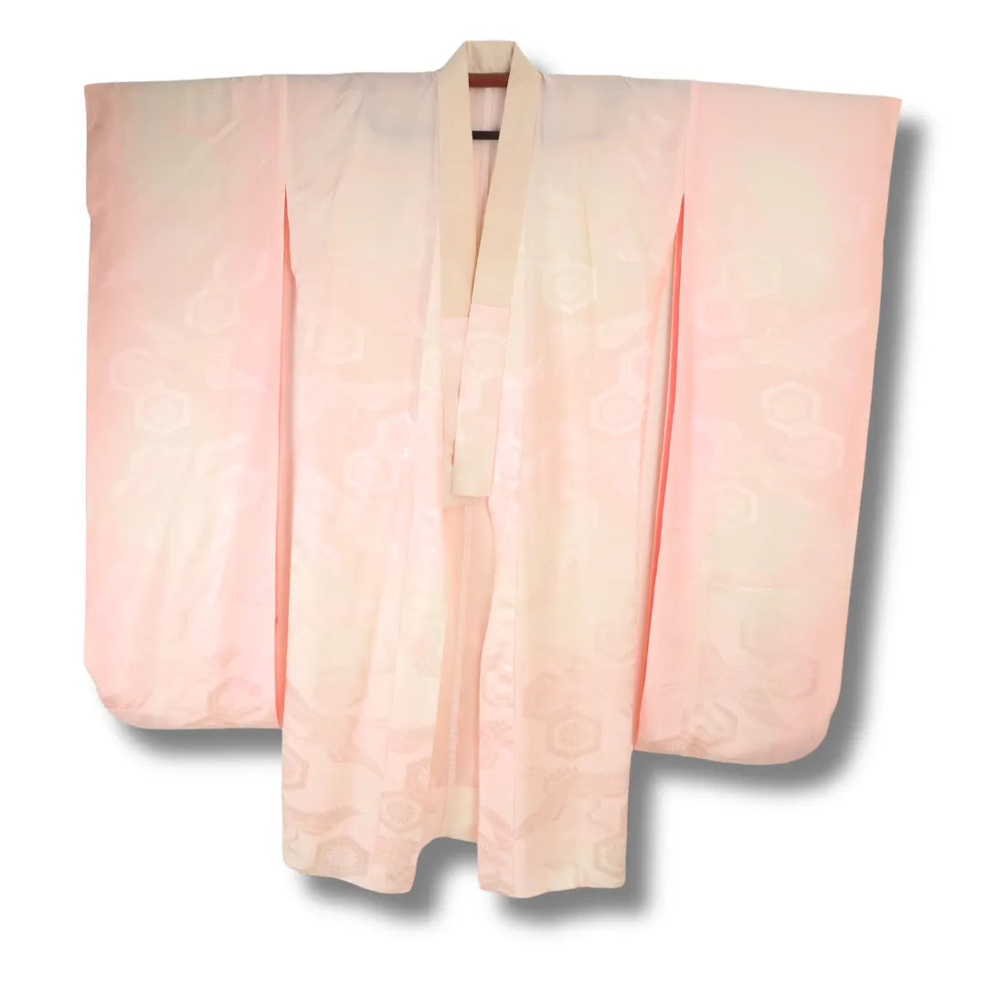 Vintage Furisode Juban in Rosa mit Vogel- und Blumenmustern Vorderansicht