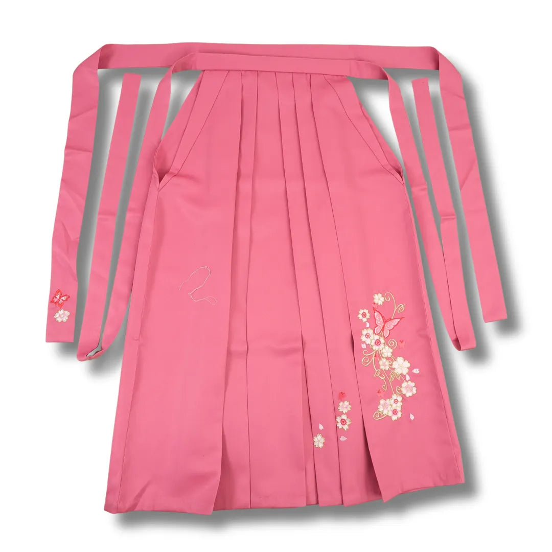 Vintage Damen Hakama in Altrosa mit Blumenstickerei, Frontansicht