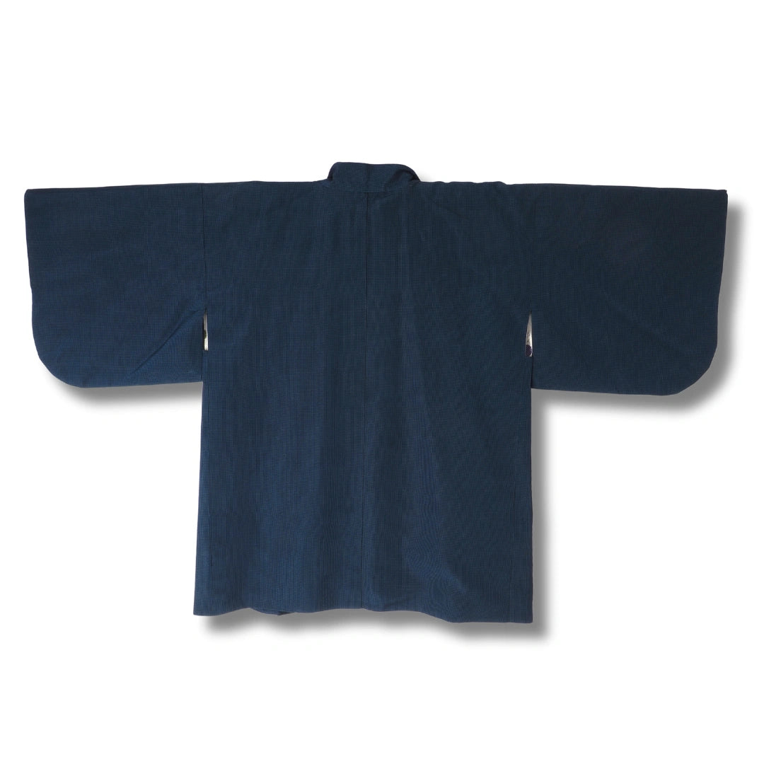 Vintage Damen Haori blau kariert mit Muster Innenseite