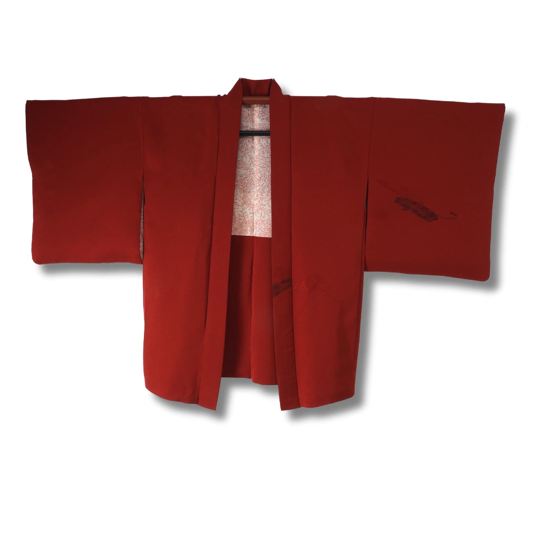 Vintage Damen Haori Dunkelrot mit Blumen-Innenseite inkl. Haori Himo