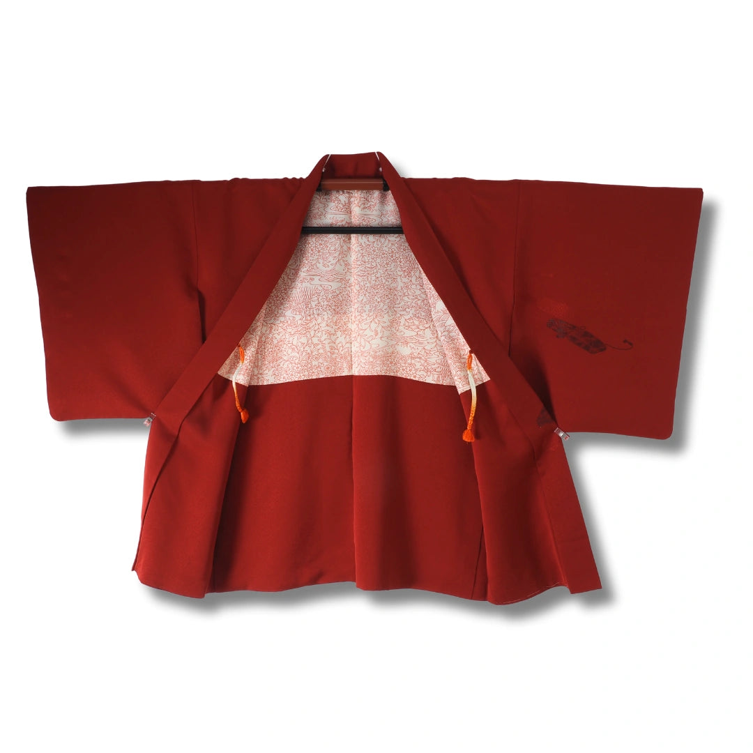 Vintage Damen Haori Dunkelrot mit Blumen-Innenseite inkl. Haori Himo