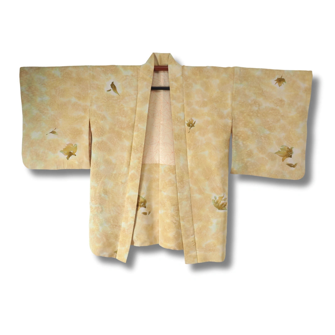 Vintage Damen Haori Gelb mit Batikmuster inkl. Haori Himo