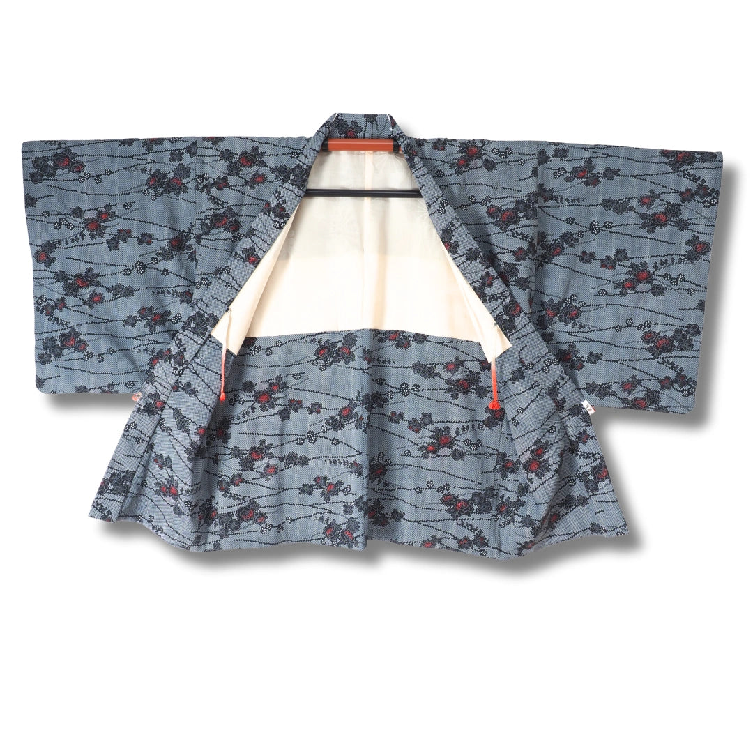 Vintage Damen Haori grau schwarz mit Rosen