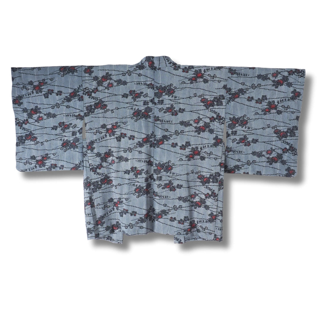 Vintage Damen Haori grau schwarz mit Rosen