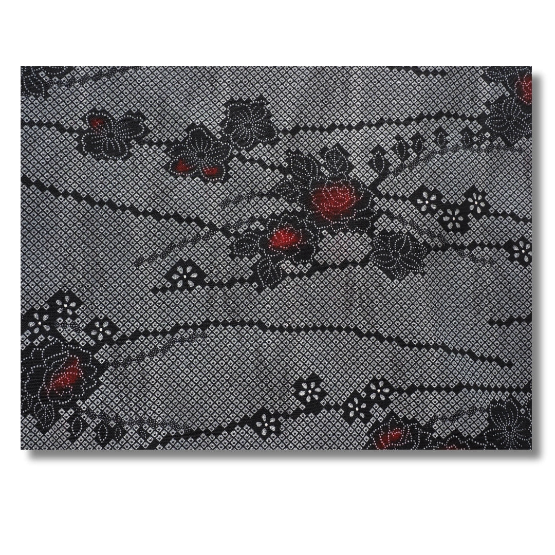 Vintage Damen Haori grau schwarz mit Rosen