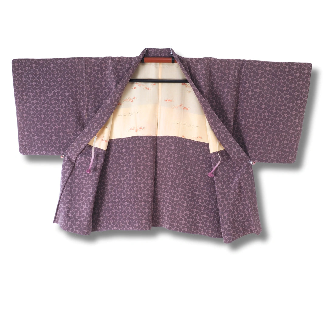Vintage Damen Haori lila mit Blumen inkl. Haori Himo