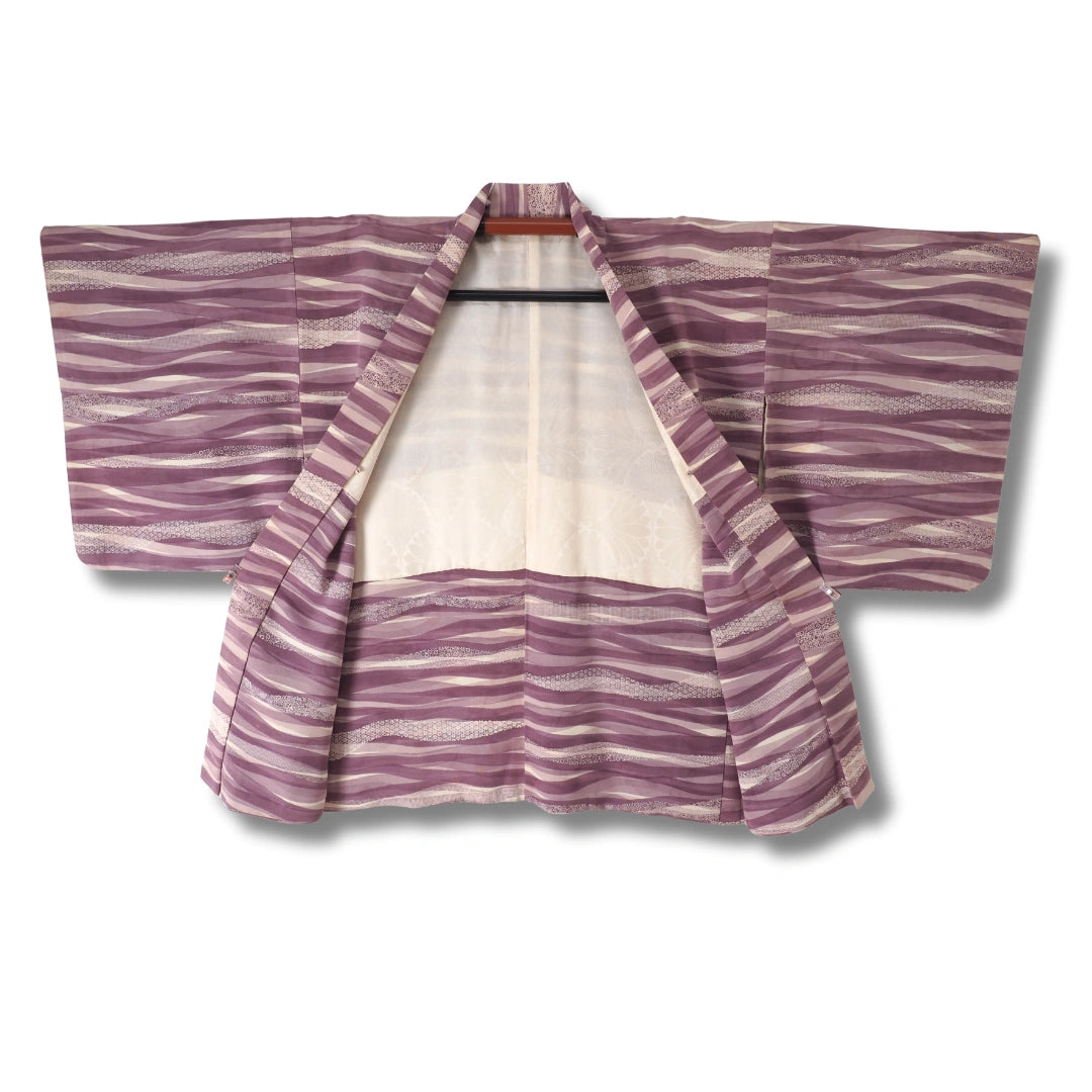 Vintage Damen Haori lila weiß gestreift inkl. Haori Himo