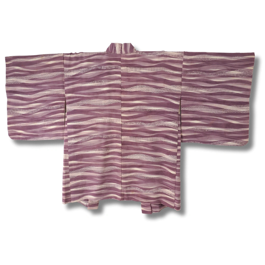 Vintage Damen Haori lila weiß gestreift inkl. Haori Himo