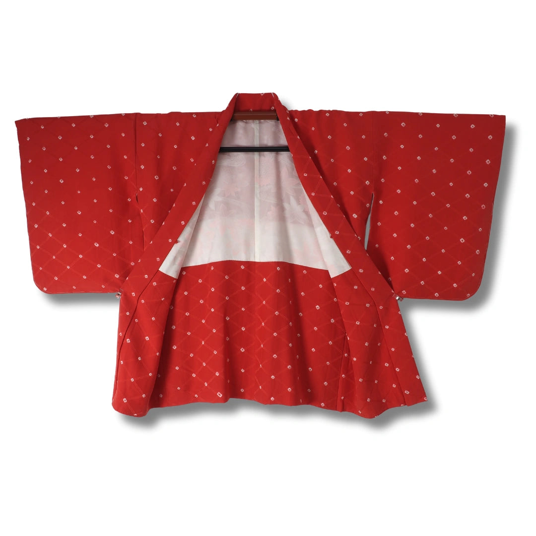 Vintage Damen Haori rot mit weißen Blumen