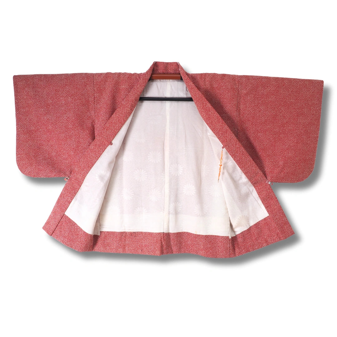 Vintage Damen Haori rot mit weißen Blumen inkl. Haori Himo Kette