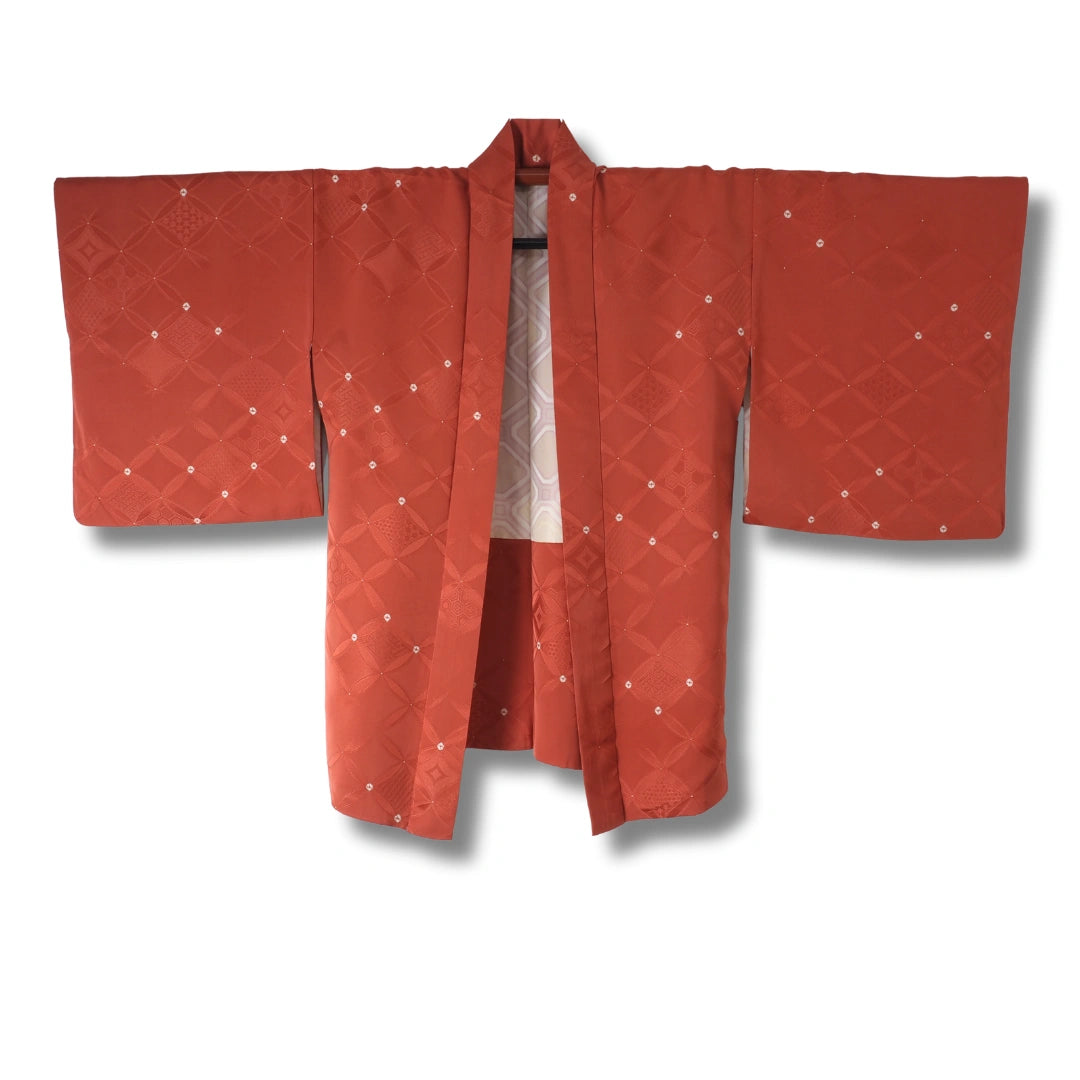Vintage Damen Haori Rotbraun mit feinem Muster