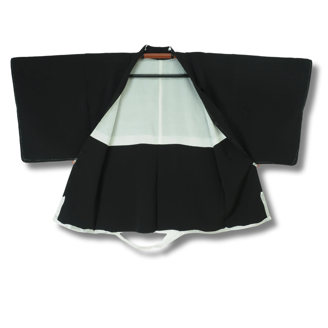 Vintage Damen Haori schwarz Shibori Blumen