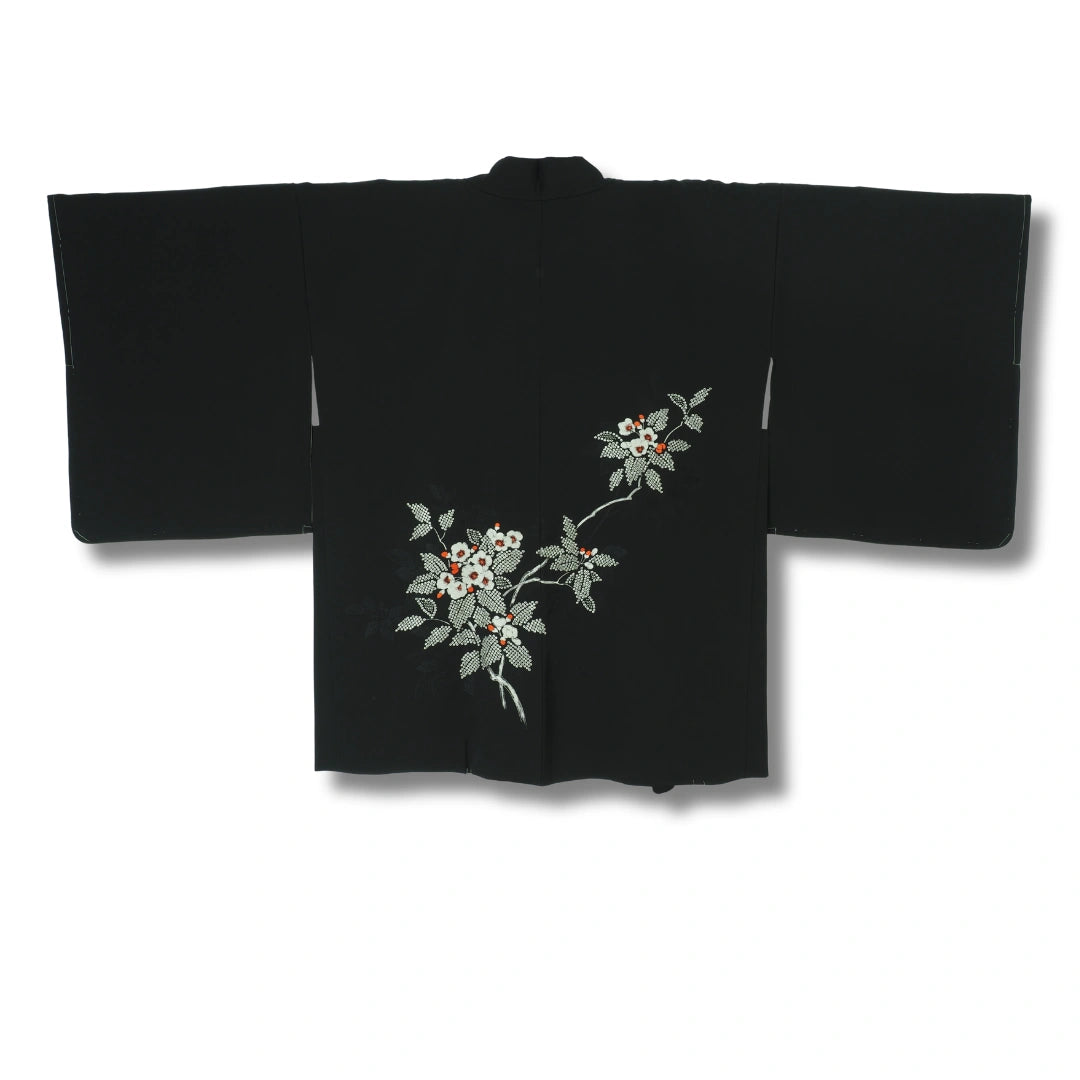 Vintage Damen Haori schwarz Shibori Blumen