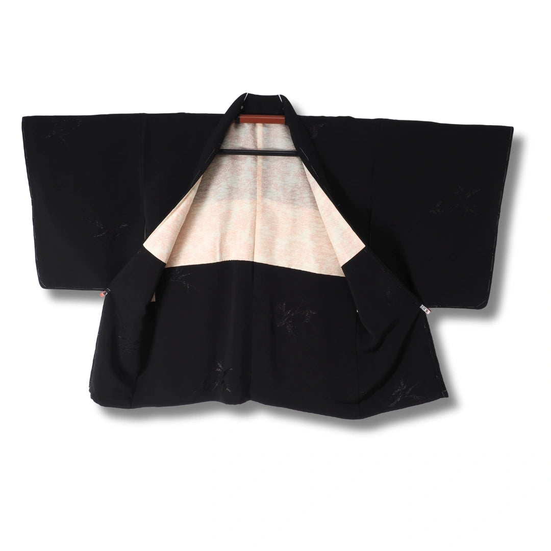 Vintage Damen Haori Schwarz mit glitzernder Blumenstickerei