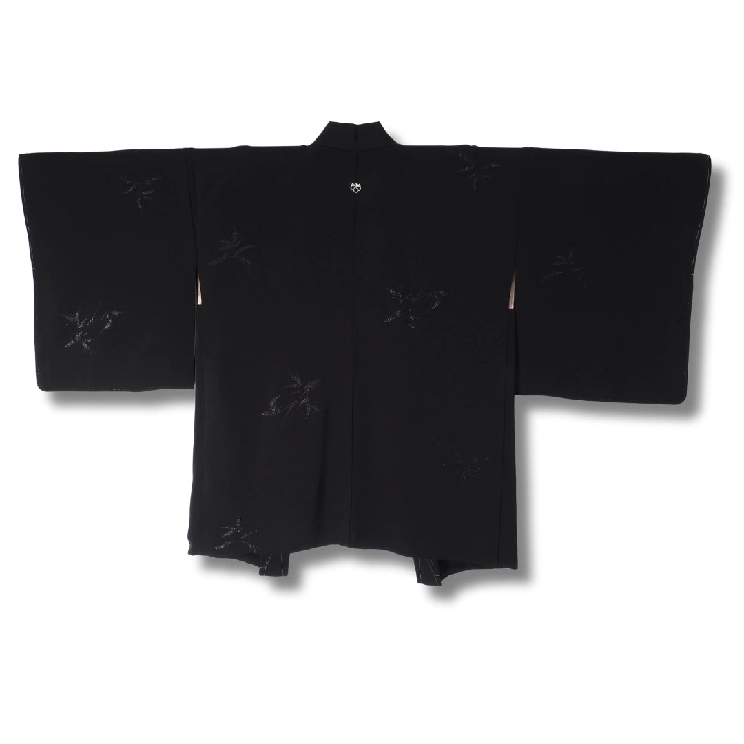 Vintage Damen Haori Schwarz mit glitzernder Blumenstickerei