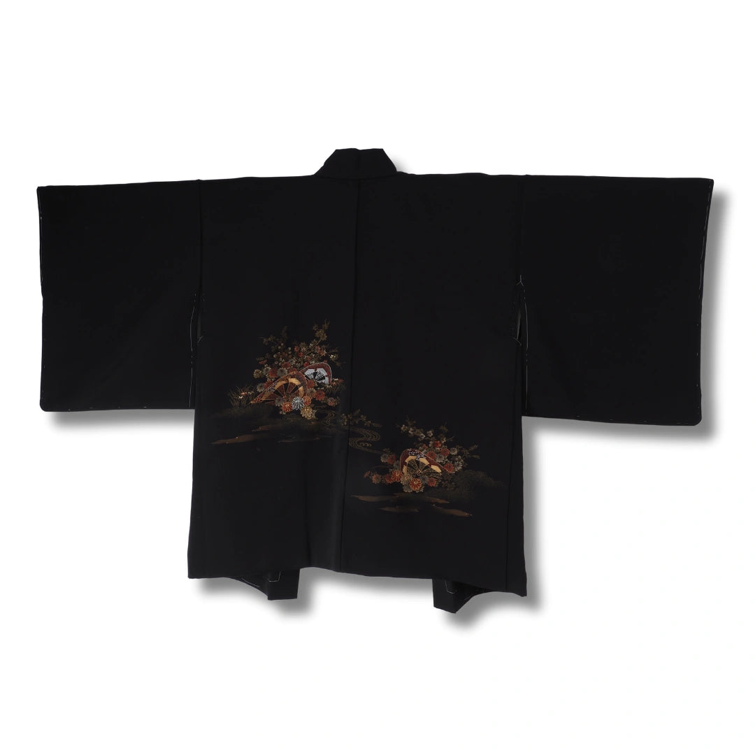 Vintage Damen Haori Schwarz mit Stickerei – Ungetragen