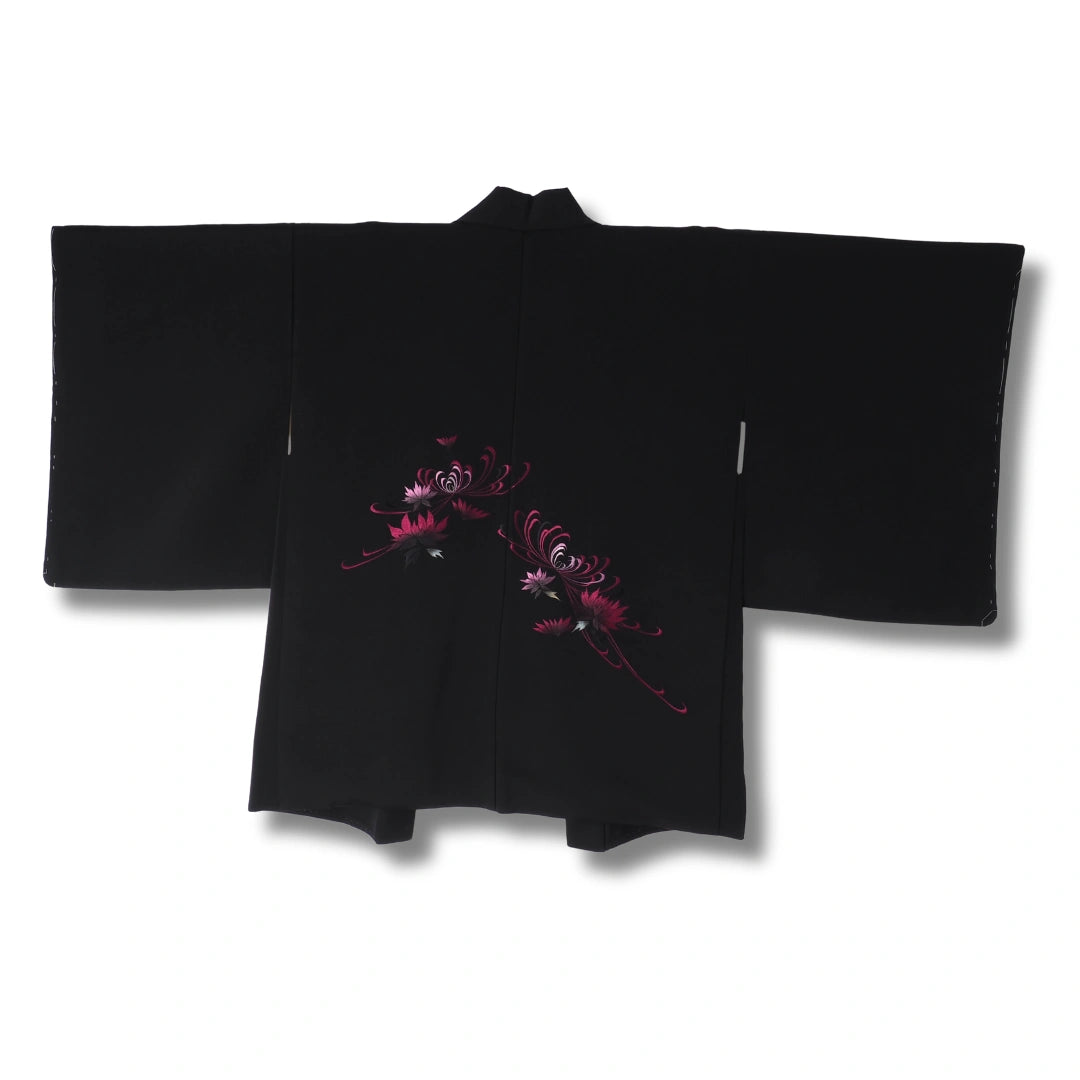 Vintage Damen Haori Schwarz mit lila Blumen