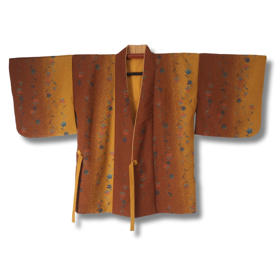 Vintage Damen Haori senf braun mit Blumen 