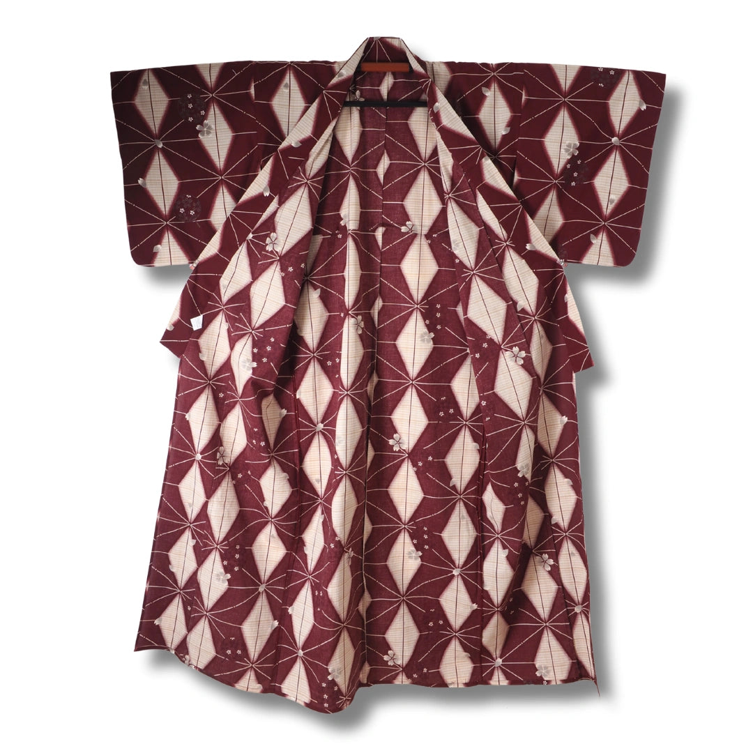 Vintage Damen Yukata dunkelrot creme mit Glitzer