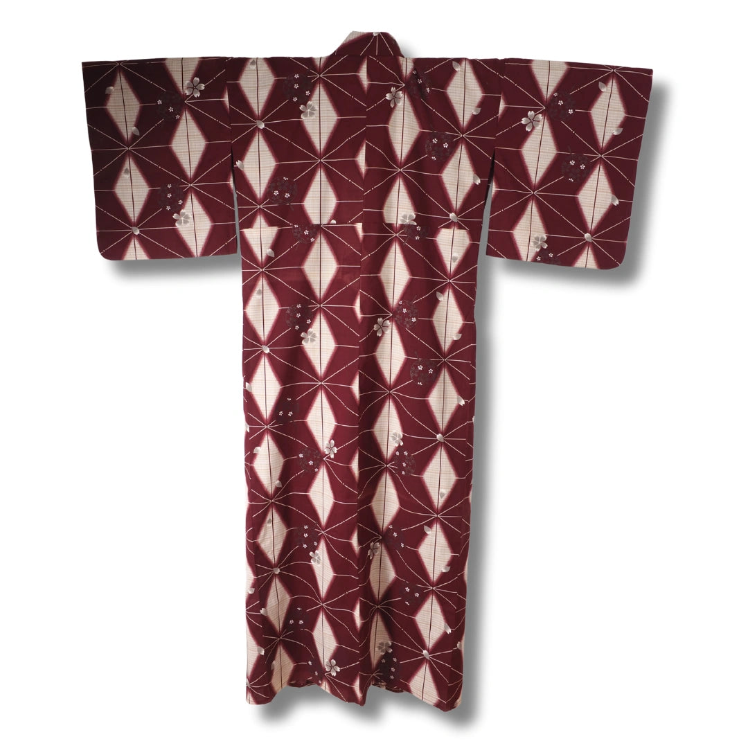 Vintage Damen Yukata dunkelrot creme mit Glitzer