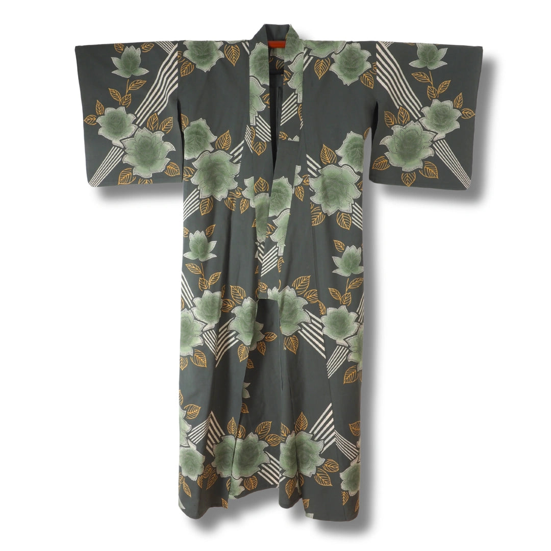Vintage Damen Yukata Grün mit Rosen