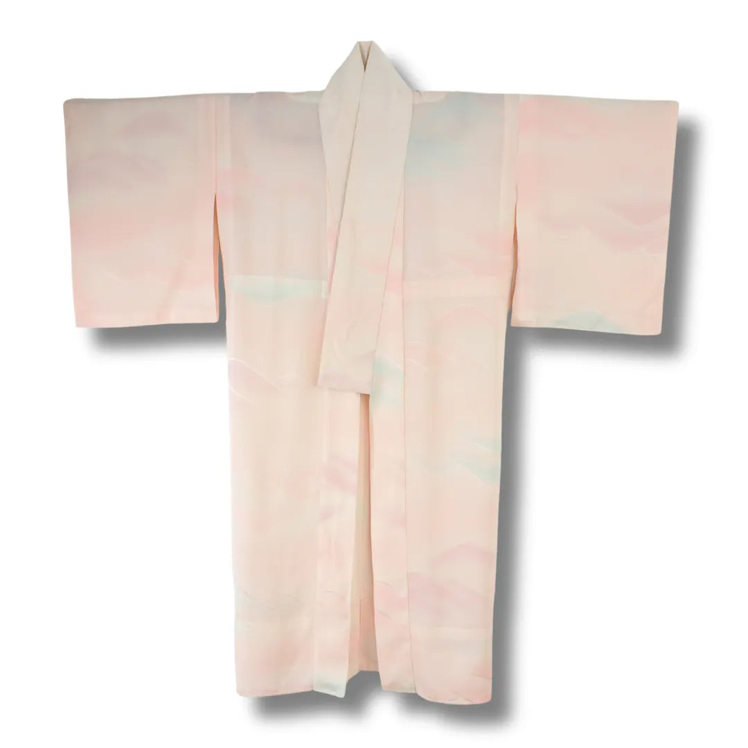 Vintage Damen Juban in Rosa und Creme mit großen Streifen Vorderansicht