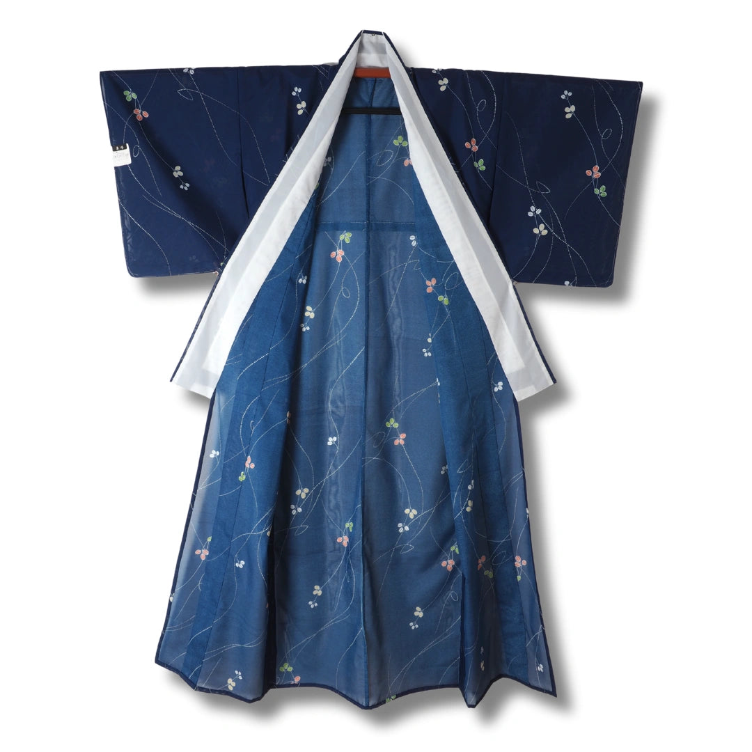 Vintage Sommer Komon Kimono Dunkelblau mit Blüten