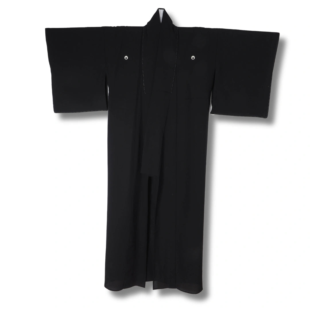 Vintage Mofuku Kimono schwarz – Sommer Kimono mit 5 Wappen