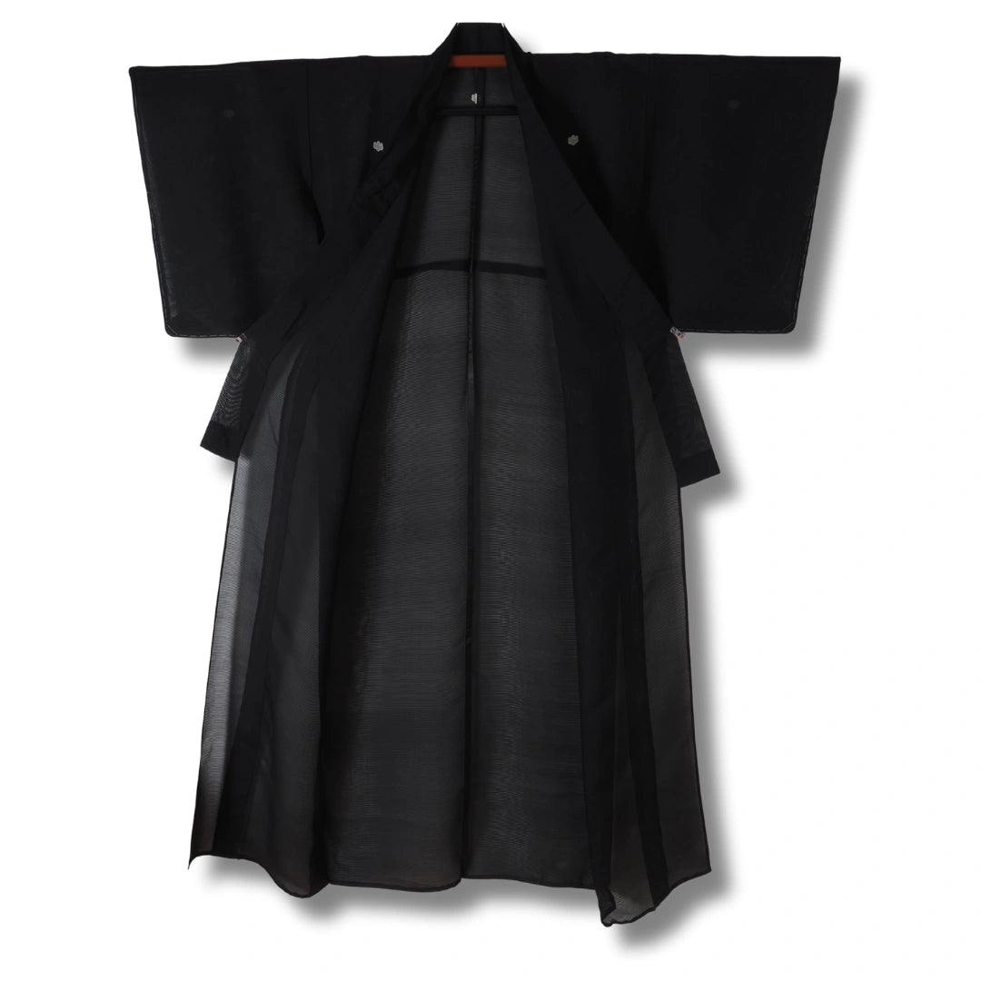 Vintage Damen Sommer-Kimono schwarz mit 5 Kamon