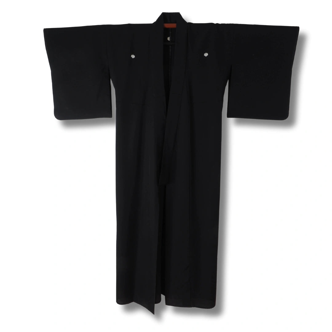 Vintage Damen Sommer-Mofuku Kimono schwarz mit 5 Wappen