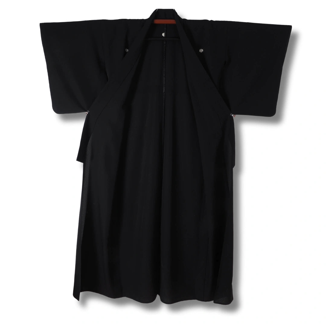 Vintage Damen Sommer-Mofuku Kimono schwarz mit 5 Wappen