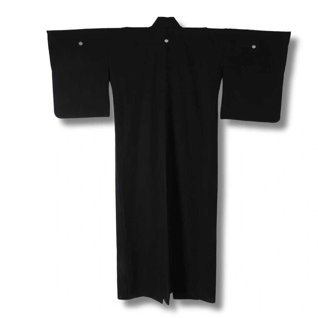 Vintage Damen Sommer-Mofuku Kimono schwarz mit 5 Wappen