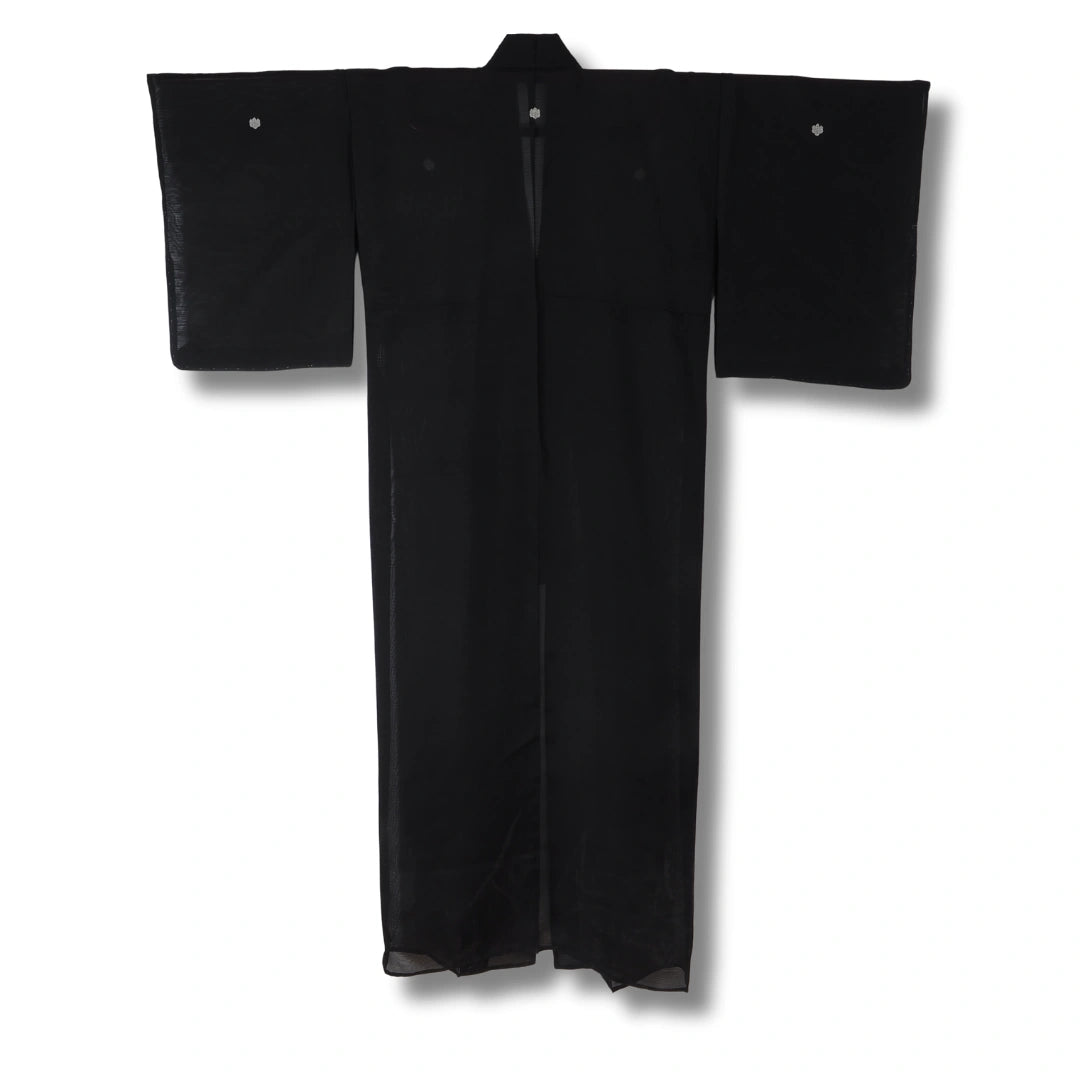 Vintage Damen Sommer-Kimono schwarz mit 5 Kamon