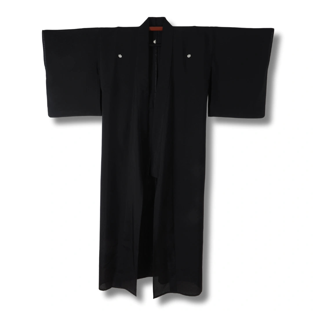 Vintage Damen Sommer-Mofuku Kimono in schwarz mit 5 Kamon