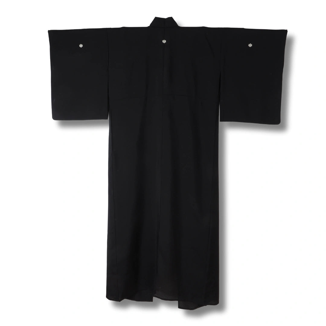 Vintage Damen Sommer-Mofuku Kimono in schwarz mit 5 Kamon