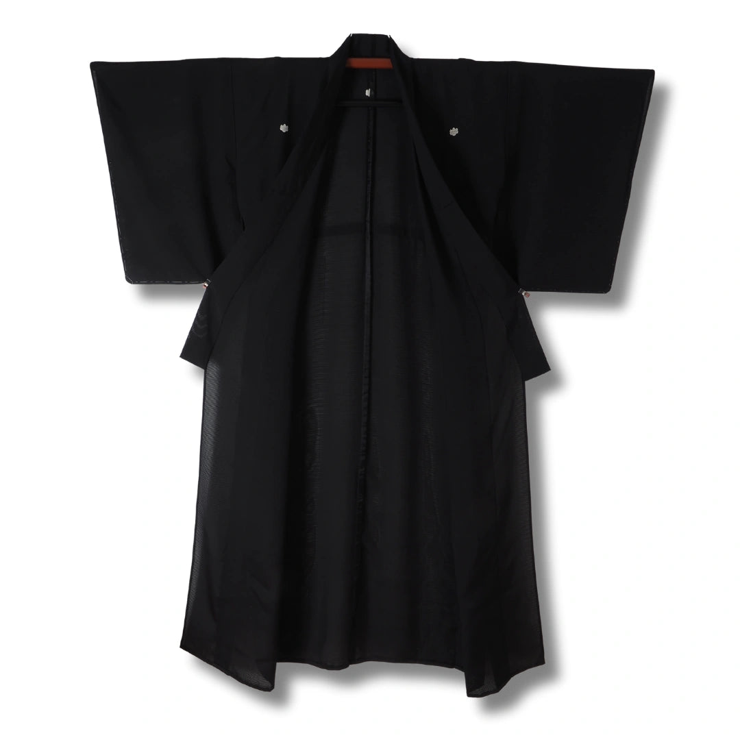Vintage Damen Sommer Kimono Mofuku schwarz mit 5 Kamon