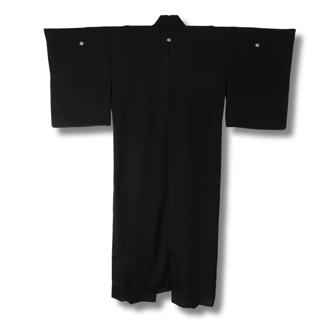 Vintage Damen Sommer Kimono Mofuku schwarz mit 5 Kamon