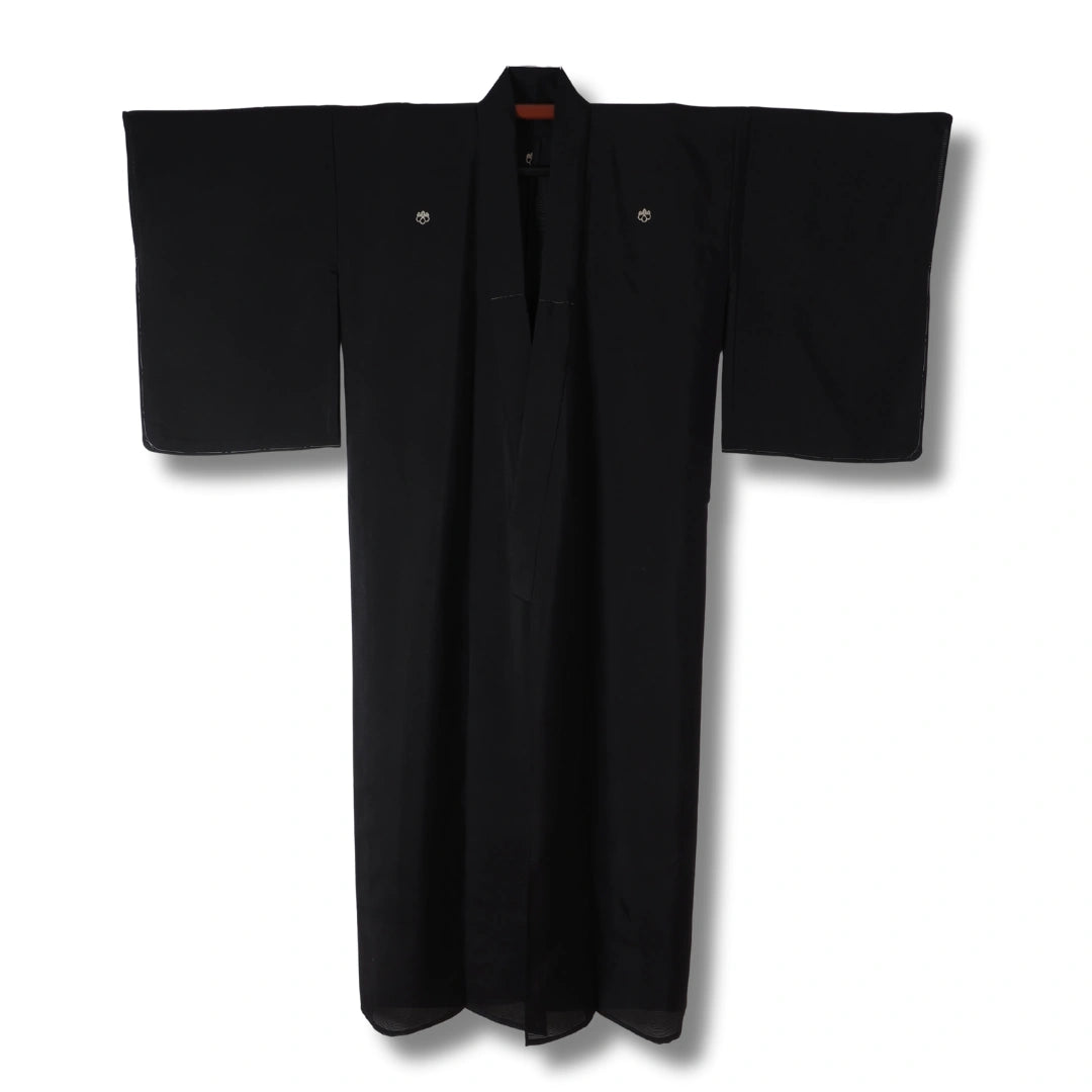 Vintage Damen Sommer-Kimono schwarz mit 5 Kamon (Wappen)