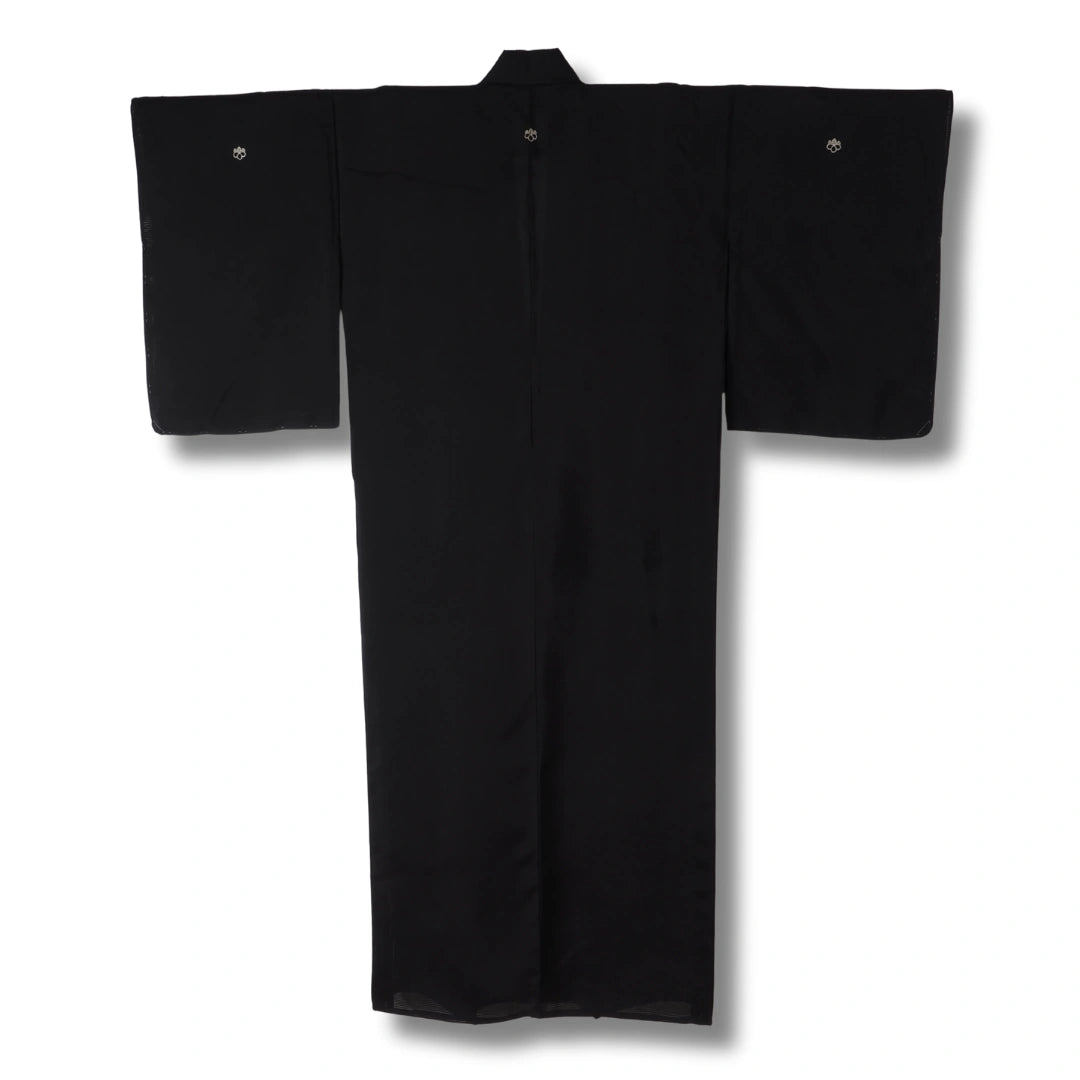 Vintage Damen Sommer-Kimono schwarz mit 5 Kamon (Wappen)