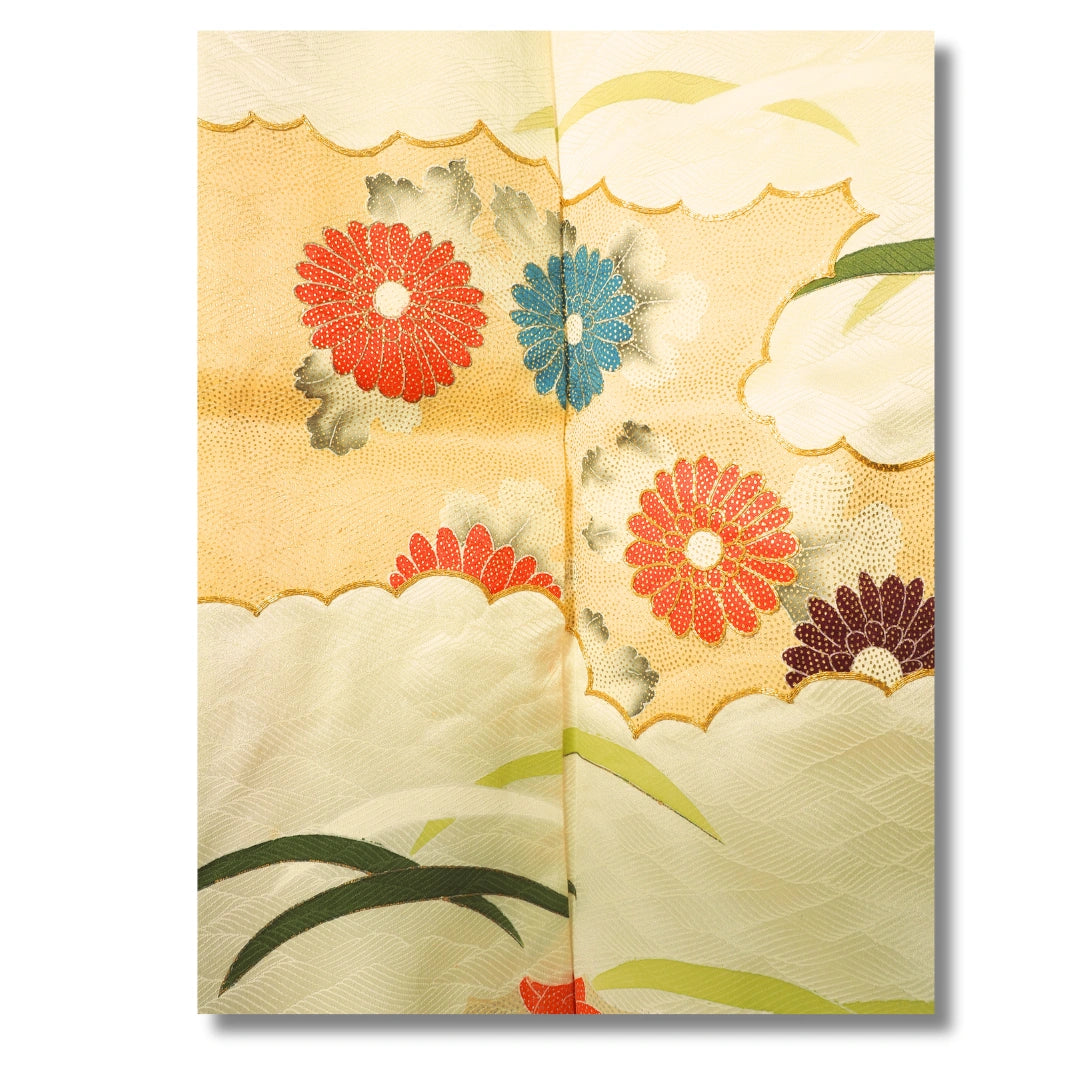 Vintage Damen Tsukesage Kimono creme Blumen