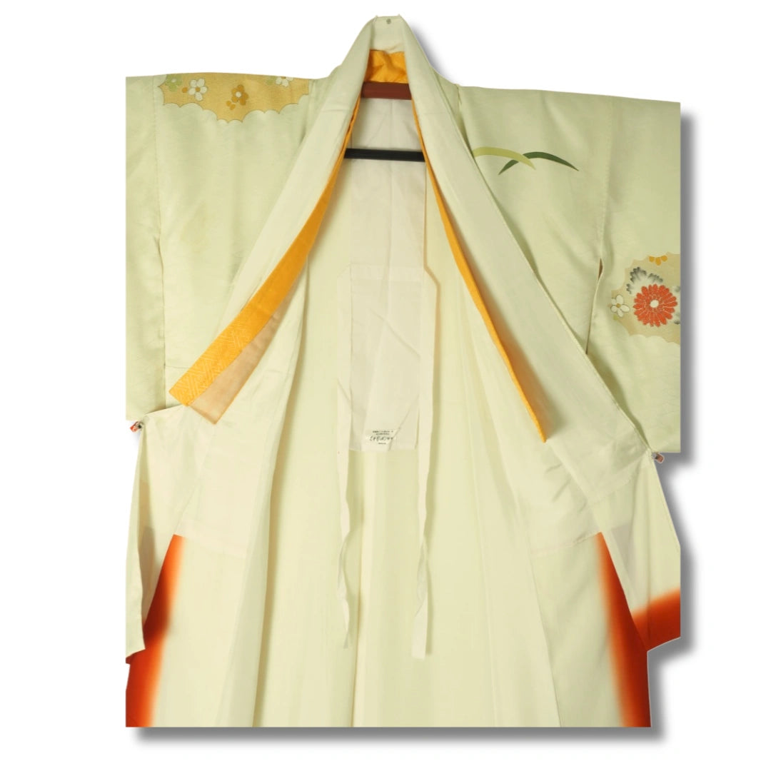 Vintage Damen Tsukesage Kimono creme Blumen
