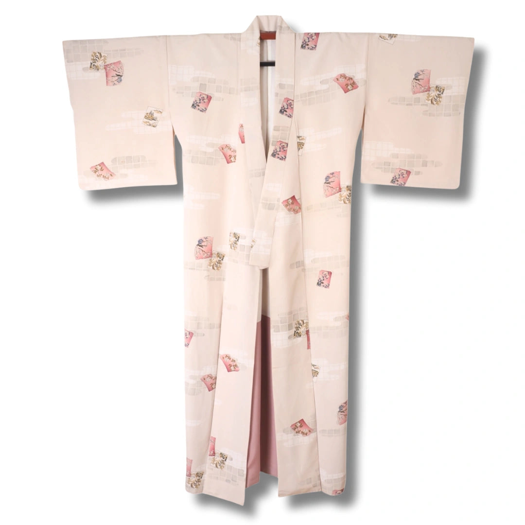 Vintage Damen Komon Kimono altrosa mit Blumen