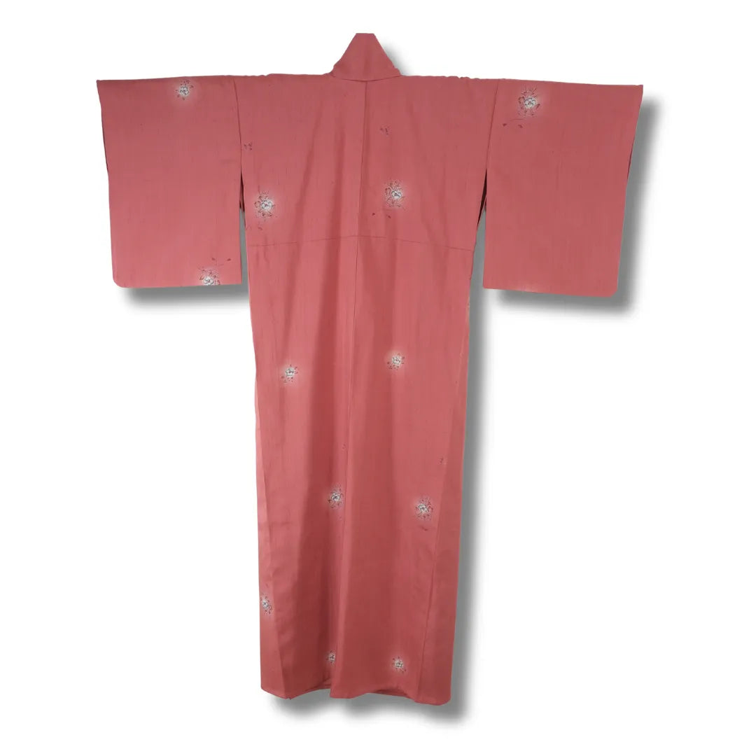 Vintage Damen Komon-Kimono altrosa mit Blumenmuster