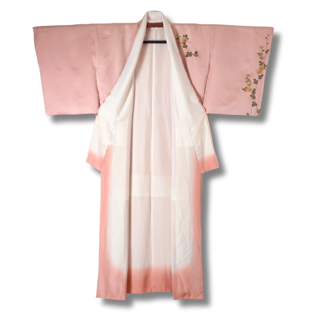 Vintage Houmongi Damen Kimono in Altrosa mit Blumenranke