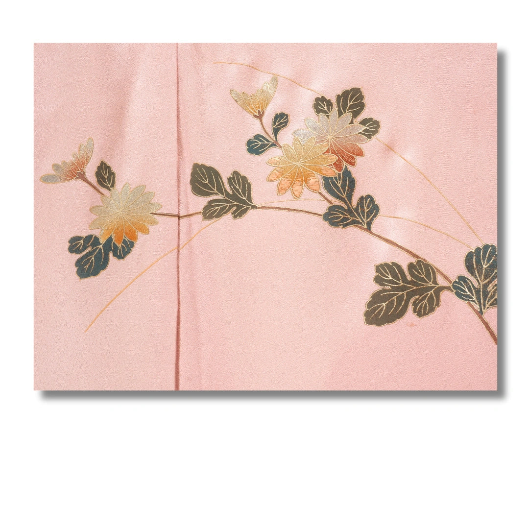 Vintage Houmongi Damen Kimono in Altrosa mit Blumenranke