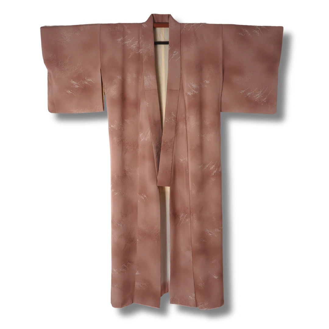 Vintage Komon Kimono altrosa mit Gräsermotiv