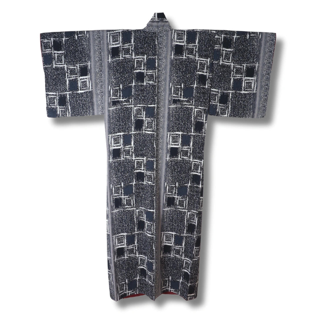 Vintage Damen Komon Kimono blau grau mit Muster