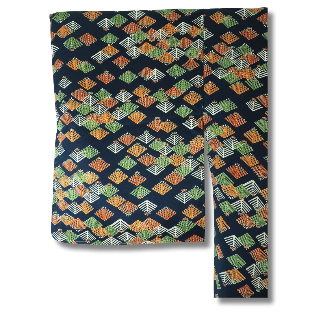 Vintage Damen Komon Kimono – Dunkelblau Kiefernzweige